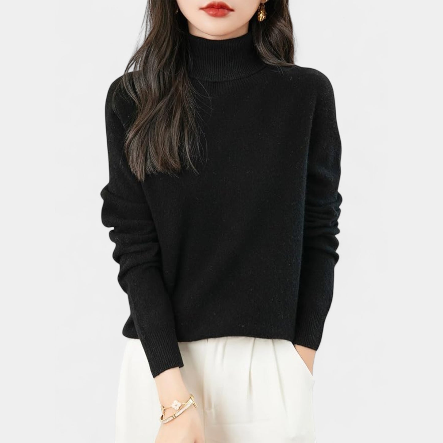 Women’s Wool Pullover Sweater – Classic Round Neck Long Sleeve Knitwear
