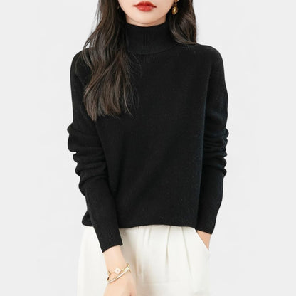 Women’s Wool Pullover Sweater – Classic Round Neck Long Sleeve Knitwear