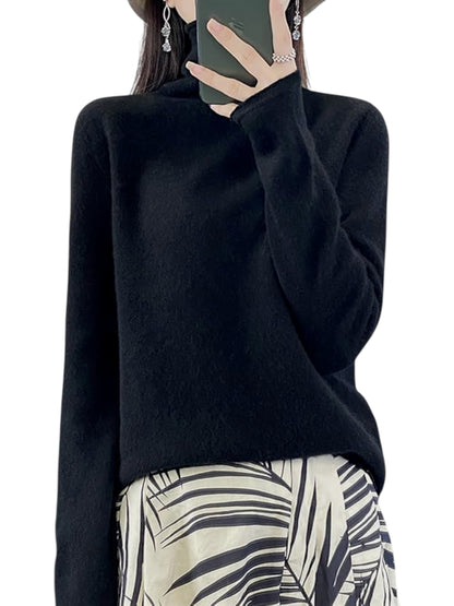 Women’s Wool Pullover Sweater – Classic Round Neck Long Sleeve Knitwear