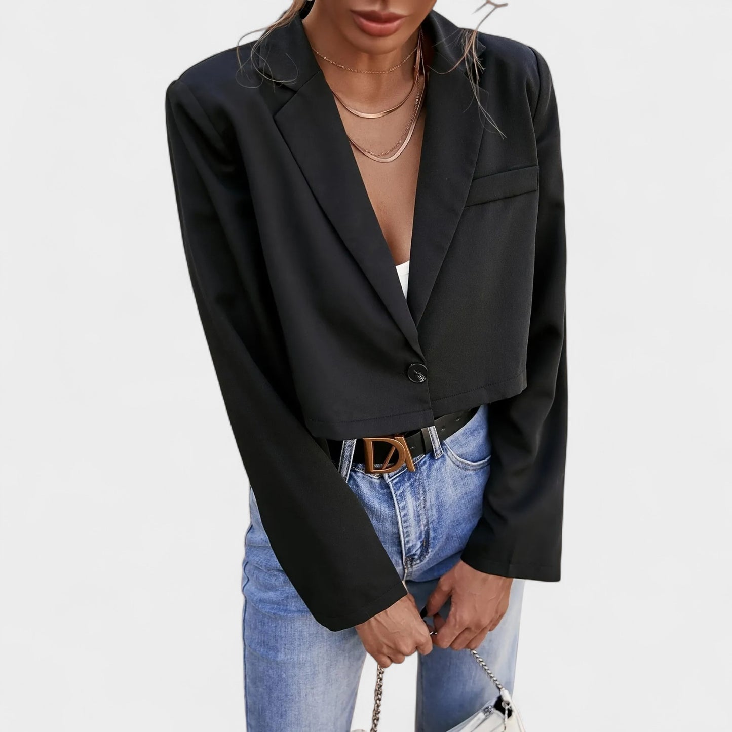 Women’s Slim Fit Cropped Jacket – Open Belly Button Polyester Blazer Top