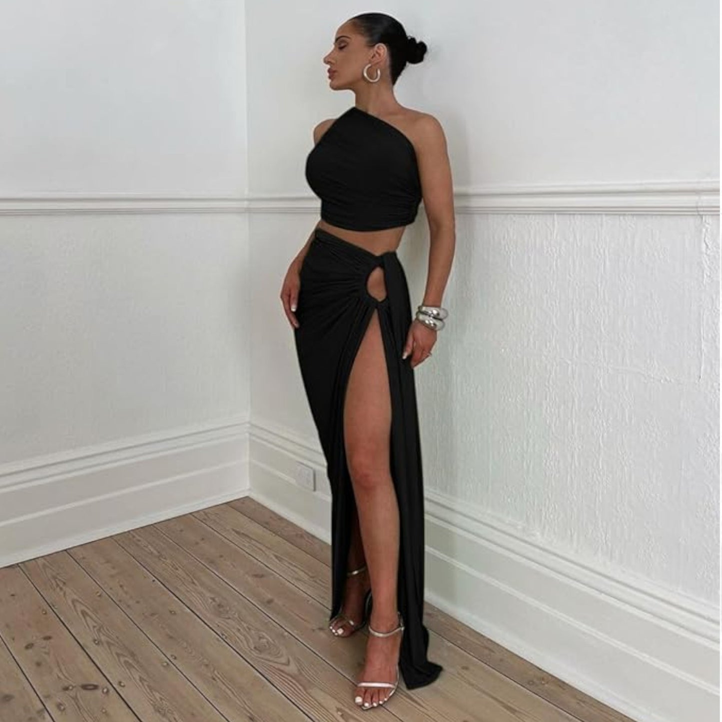 Women’s Asymmetrical Slit Skirt & Crop Top Set – Sexy Two-Piece Summer Party Dress