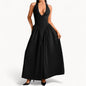 Women’s Fashion Long Summer Dress – Deep V Neck, Spliced Halter, Open Back Evening & Beach Dress