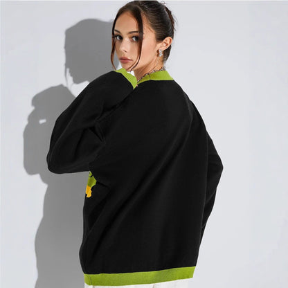 Women’s Street Style Cartoon Pullover – Jacquard Long Sleeve Polyester Top