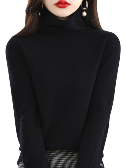 Women’s Wool Pullover Sweater – Classic Round Neck Long Sleeve Knitwear
