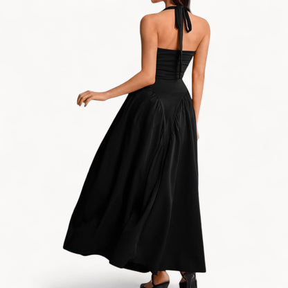 Women’s Fashion Long Summer Dress – Deep V Neck, Spliced Halter, Open Back Evening & Beach Dress