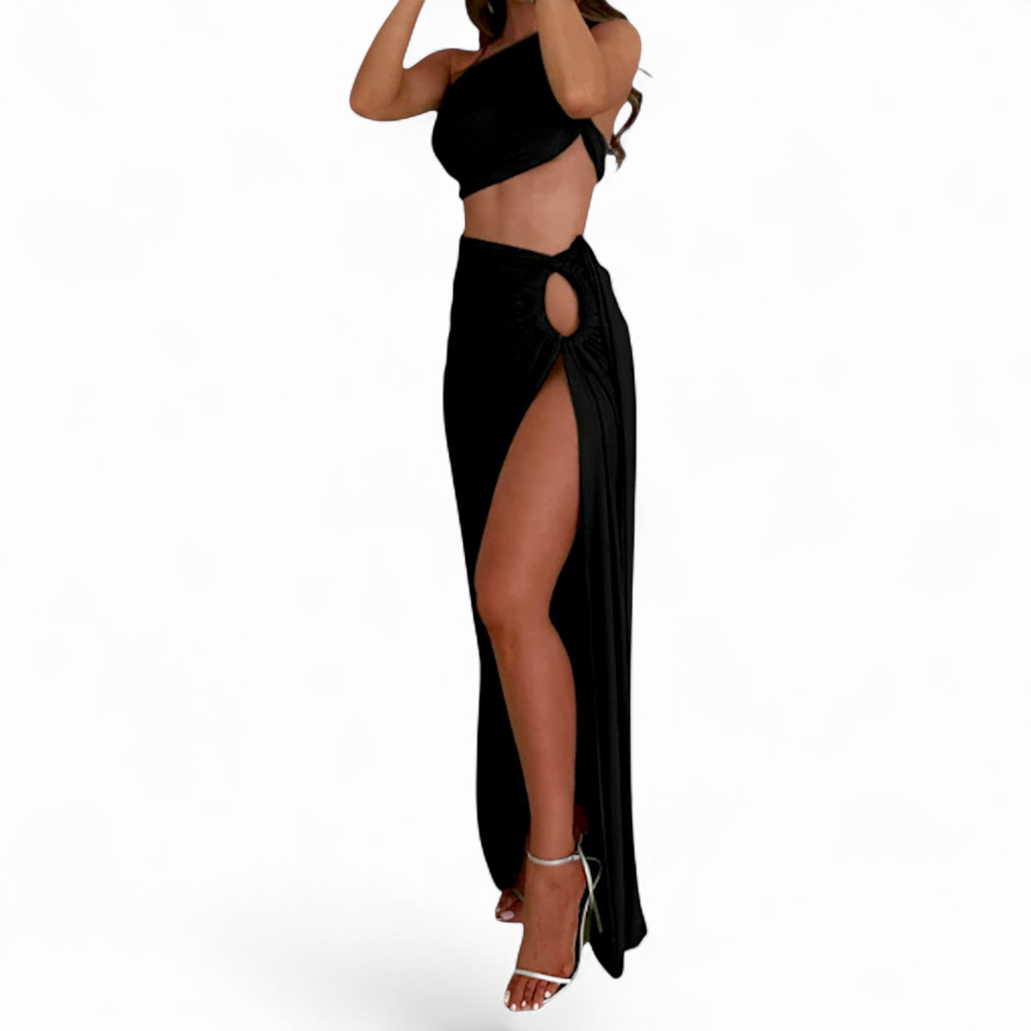 Women’s Asymmetrical Slit Skirt & Crop Top Set – Sexy Two-Piece Summer Party Dress