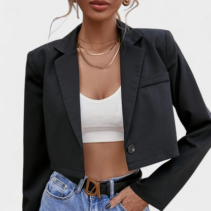 Women’s Slim Fit Cropped Jacket – Open Belly Button Polyester Blazer Top