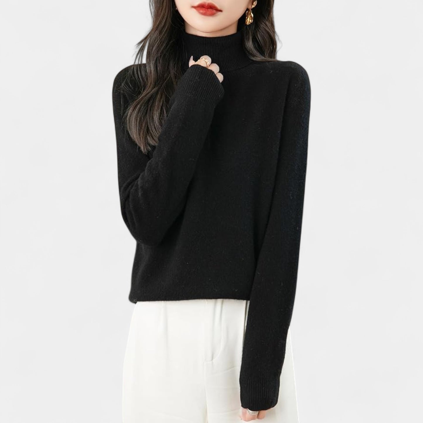 Women’s Wool Pullover Sweater – Classic Round Neck Long Sleeve Knitwear