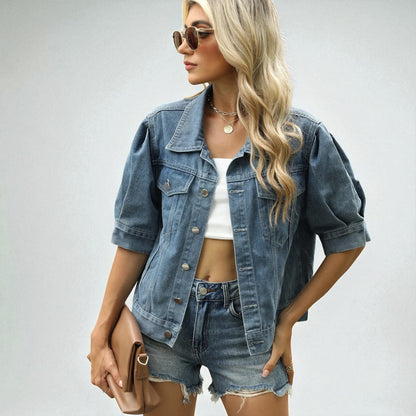 Women’s Loose Fit Denim Jacket – Casual Cotton Streetwear Coat
