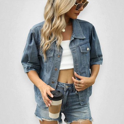 Women’s Loose Fit Denim Jacket – Casual Cotton Streetwear Coat
