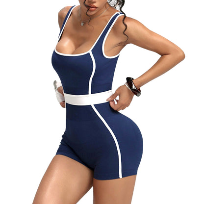 Women’s Sleeveless Nylon-Spandex Jumpsuit – Scoop Neck Activewear One-Piece for Gym, Yoga & Everyday Comfort