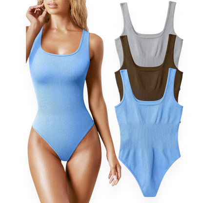 Women’s Square Neck Bodysuit – Sleeveless Solid Color Backless Cami Bodysuit Top for Spring Summer Fall Outfits