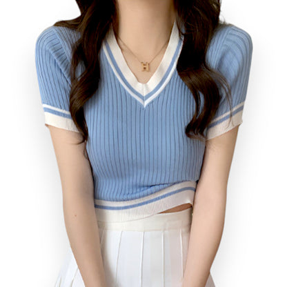 Sexy Versatile V-neck Short Sleeve T-shirt Women Summer Design Fresh