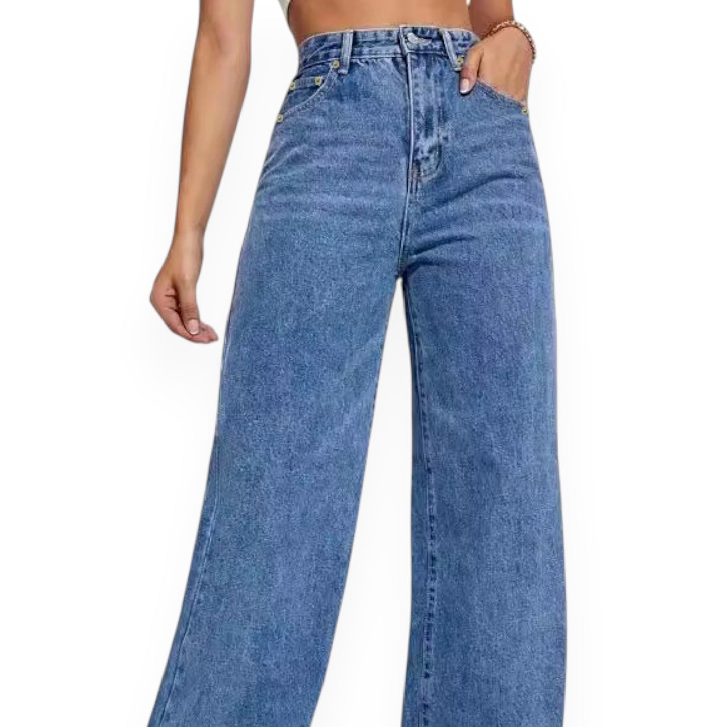 Straight Leg Jeans for Women – Mid Waist Loose Fit Denim Pants with Zipper, Casual Wide Leg Trousers