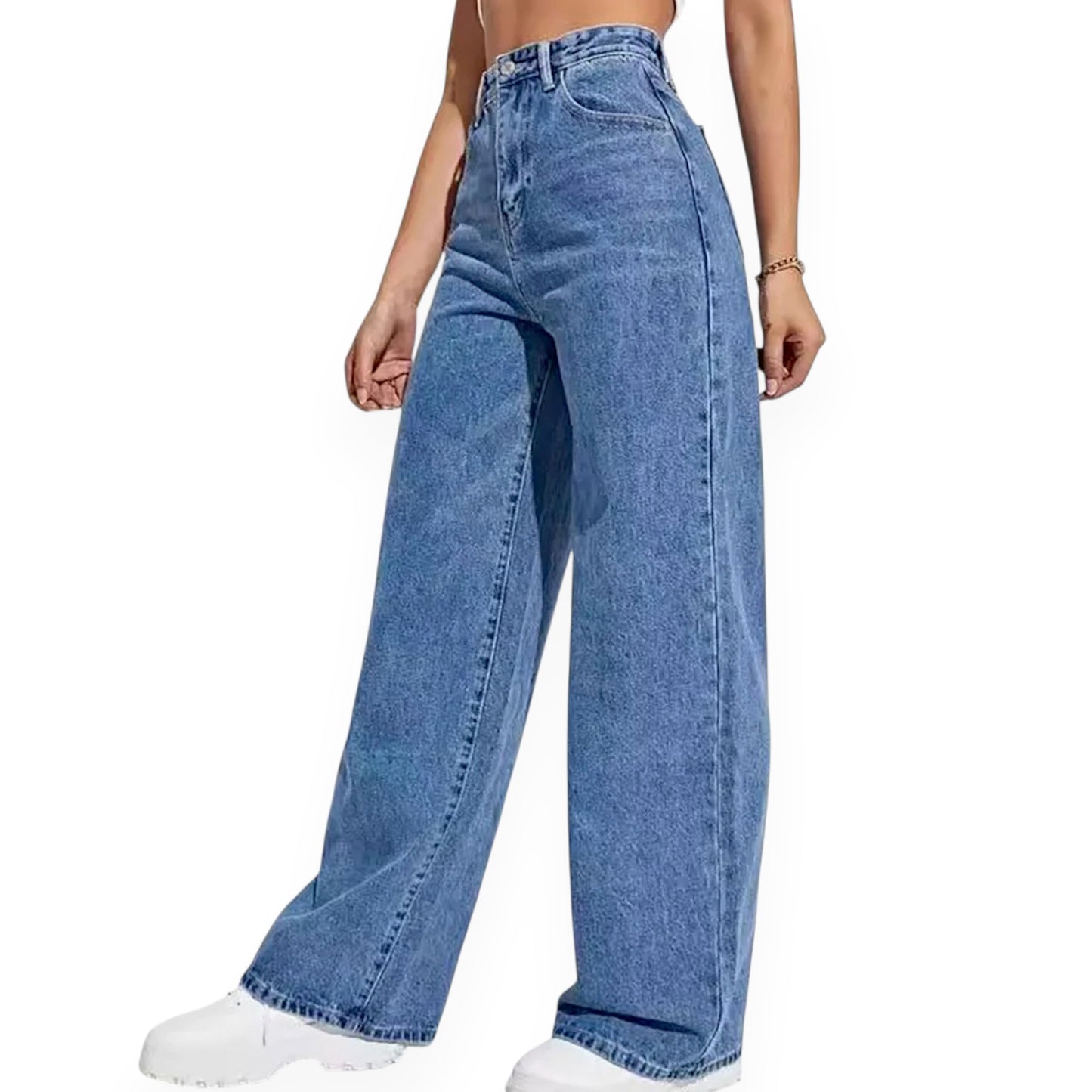 Straight Leg Jeans for Women – Mid Waist Loose Fit Denim Pants with Zipper, Casual Wide Leg Trousers