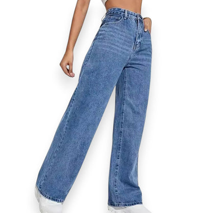Straight Leg Jeans for Women – Mid Waist Loose Fit Denim Pants with Zipper, Casual Wide Leg Trousers