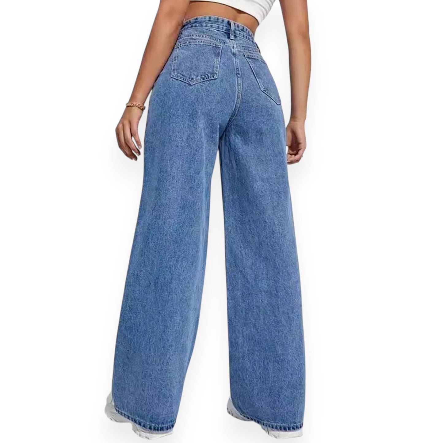 Straight Leg Jeans for Women – Mid Waist Loose Fit Denim Pants with Zipper, Casual Wide Leg Trousers