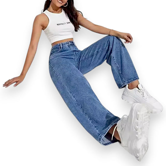 Straight Leg Jeans for Women – Mid Waist Loose Fit Denim Pants with Zipper, Casual Wide Leg Trousers