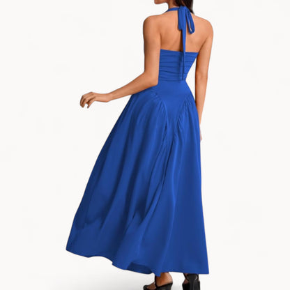 Women’s Fashion Long Summer Dress – Deep V Neck, Spliced Halter, Open Back Evening & Beach Dress
