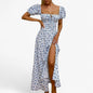 Women’s Floral Puff Sleeve Maxi Dress – Summer Casual Long Dress with Side Split