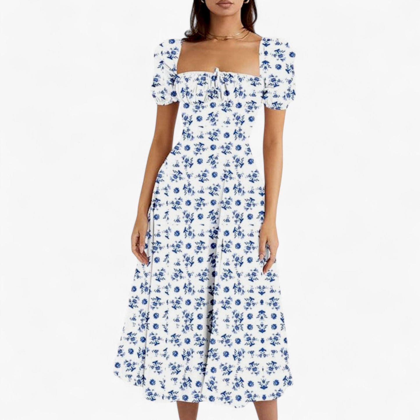 Women’s Floral Puff Sleeve Maxi Dress – Summer Casual Long Dress with Side Split