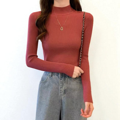 Women’s Slim Fit Half Turtleneck Pullover Sweater – Long Sleeve Lightweight Inner Wear Knit Top