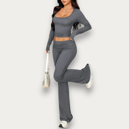 Women’s Solid Color Viscose Blouse – Chic Short Sleeve Summer Top & Pants Set
