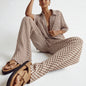 Women’s Striped Plaid Two-Piece Set – Casual Button Shirt and Trousers Outfit