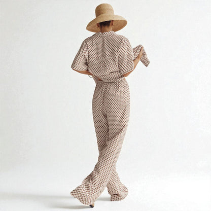 Women’s Striped Plaid Two-Piece Set – Casual Button Shirt and Trousers Outfit