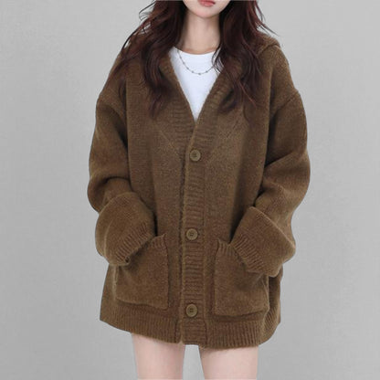 Women’s Casual Korean Style Open Front Cardigan – Cozy Long Sleeve Knit Sweater