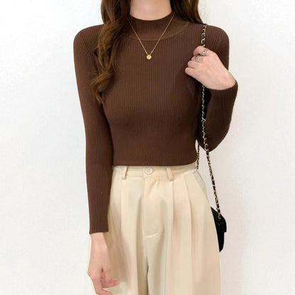 Women’s Slim Fit Half Turtleneck Pullover Sweater – Long Sleeve Lightweight Inner Wear Knit Top