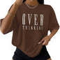 Women’s Graphic Short Sleeve T-Shirt – “Overthinking” Letter Print Loose Fit Casual Tee Top
