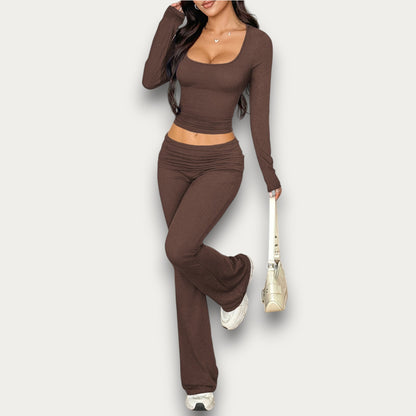 Women’s Solid Color Viscose Blouse – Chic Short Sleeve Summer Top & Pants Set