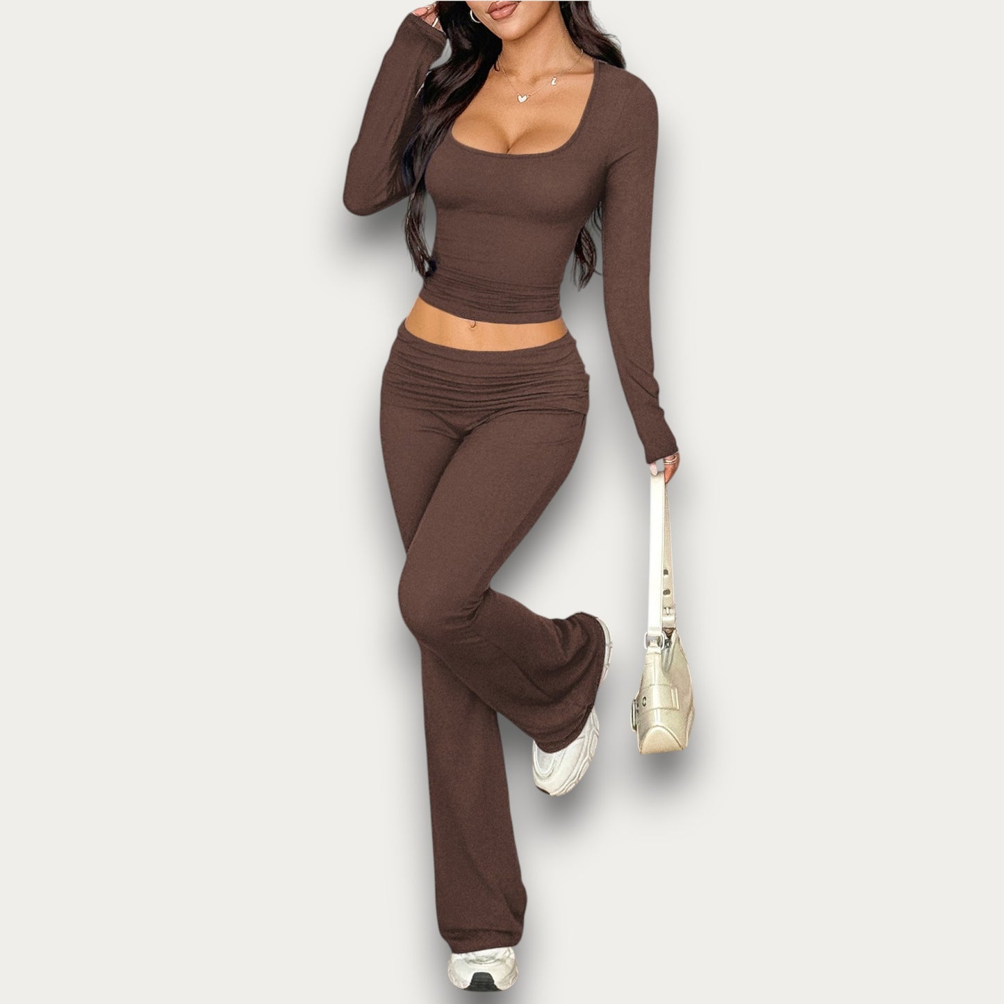 Women’s Solid Color Viscose Blouse – Chic Short Sleeve Summer Top & Pants Set