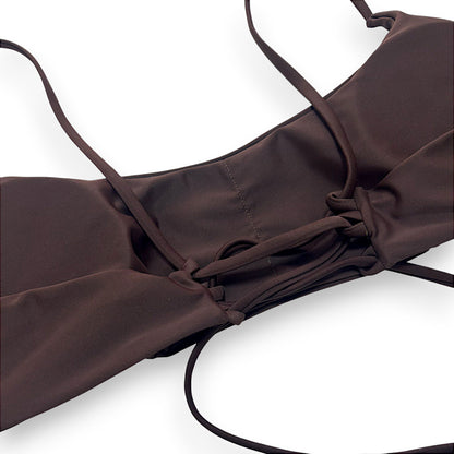 Women Sexy Triangle Bikini Set – Ruched Halter Top & Brazilian Cheeky Thong Two Piece Swimsuit