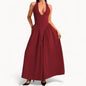Women’s Fashion Long Summer Dress – Deep V Neck, Spliced Halter, Open Back Evening & Beach Dress