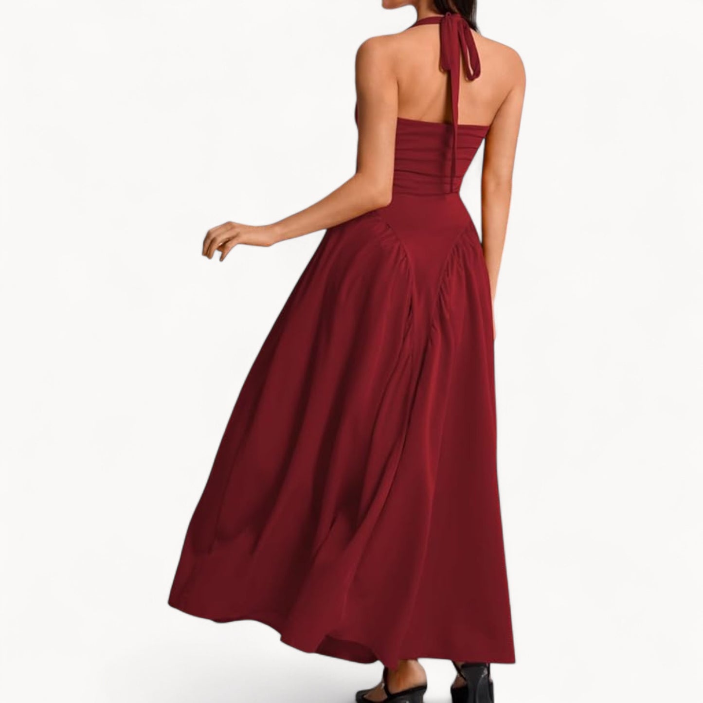 Women’s Fashion Long Summer Dress – Deep V Neck, Spliced Halter, Open Back Evening & Beach Dress