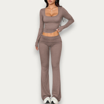 Women’s Solid Color Viscose Blouse – Chic Short Sleeve Summer Top & Pants Set