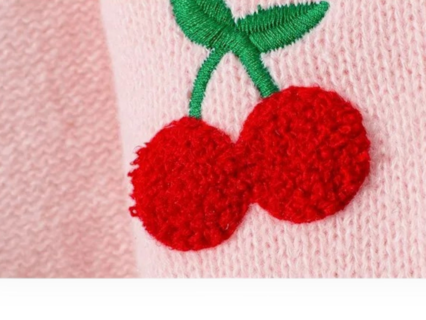 Women’s Cherry Embroidered Pink Cardigan – Elegant Long Sleeve Open Front