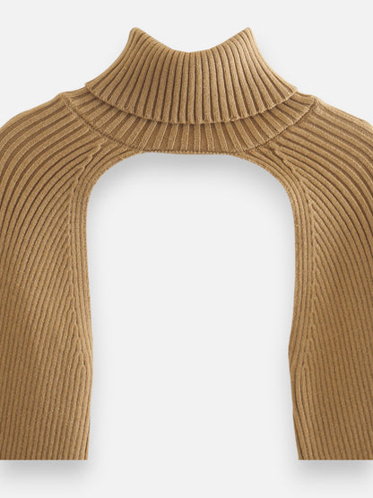 Trendy Women’s Knitted Crop Sweater – High Neck, Puff Sleeve Pullover
