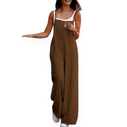 Women’s Solid Color Casual Jumpsuit – Sleeveless Summer Romper with Pockets, Lightweight One-Piece Outfit for Spring & Summer