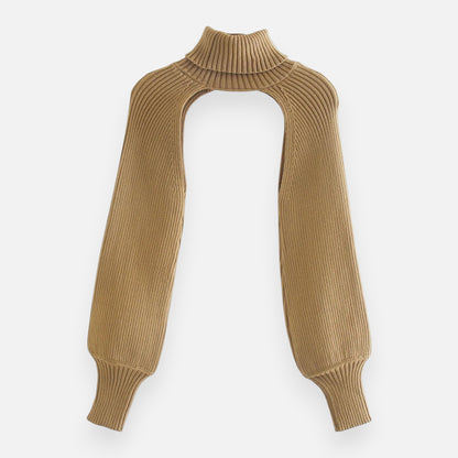 Trendy Women’s Knitted Crop Sweater – High Neck, Puff Sleeve Pullover