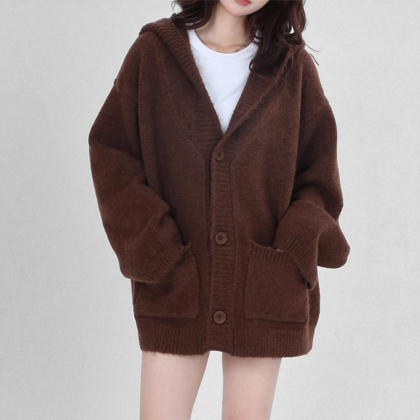 Women’s Casual Korean Style Open Front Cardigan – Cozy Long Sleeve Knit Sweater