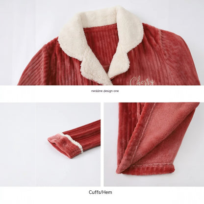 Cozy Coral Velvet Pajama Set – Winter Warm Lounge Wear for Women