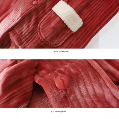 Cozy Coral Velvet Pajama Set – Winter Warm Lounge Wear for Women