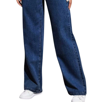 Straight Leg Jeans for Women – Mid Waist Loose Fit Denim Pants with Zipper, Casual Wide Leg Trousers
