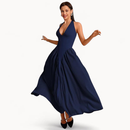 Women’s Fashion Long Summer Dress – Deep V Neck, Spliced Halter, Open Back Evening & Beach Dress