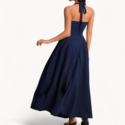 Women’s Fashion Long Summer Dress – Deep V Neck, Spliced Halter, Open Back Evening & Beach Dress