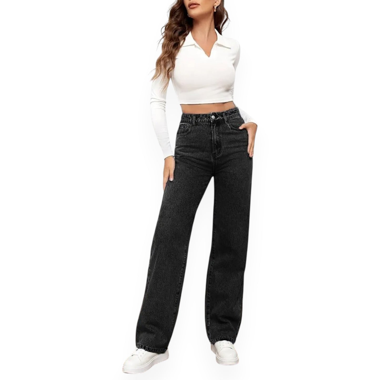 Straight Leg Jeans for Women – Mid Waist Loose Fit Denim Pants with Zipper, Casual Wide Leg Trousers