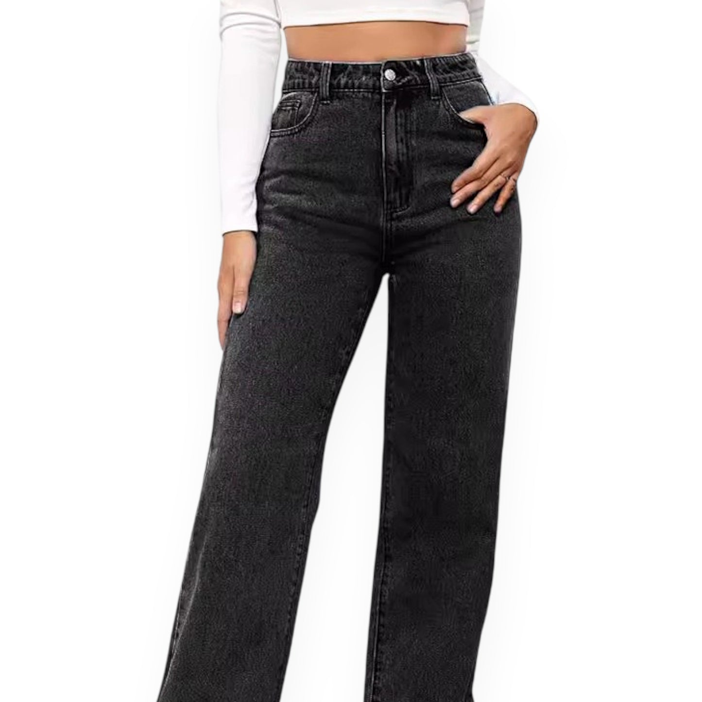 Straight Leg Jeans for Women – Mid Waist Loose Fit Denim Pants with Zipper, Casual Wide Leg Trousers